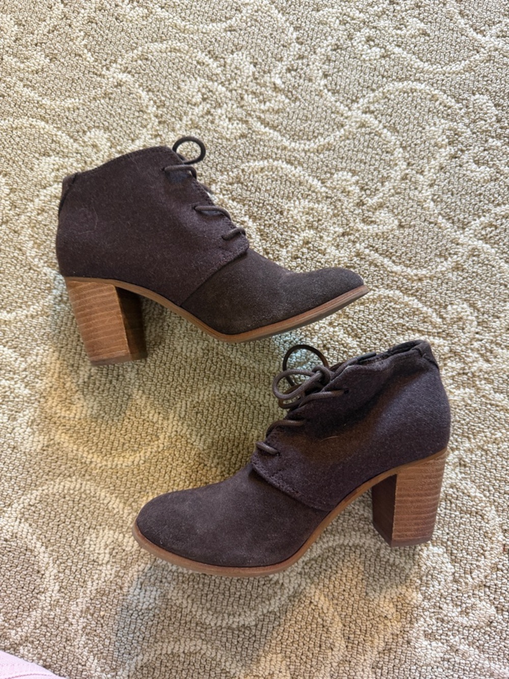 Toms Dark Brown Suede Lace-Up Block Heel Booties
